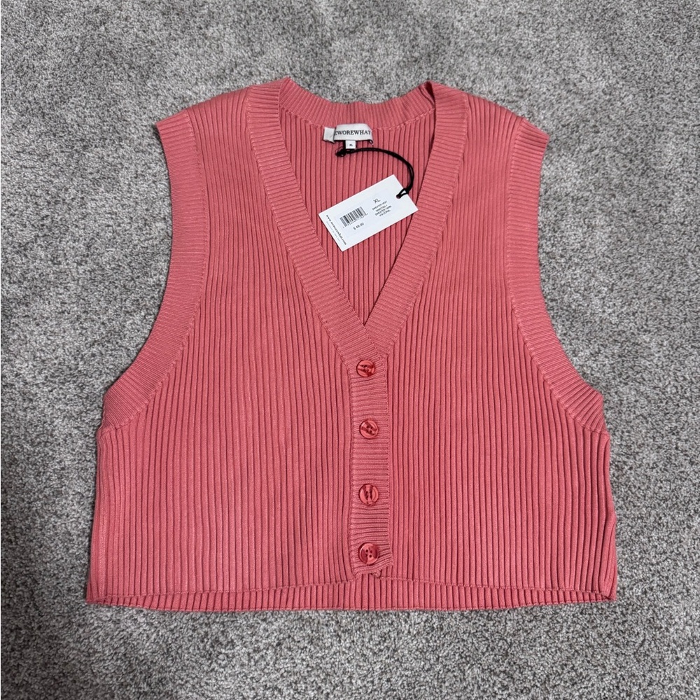 NWT WEWOREWHAT Cropped Sweater Vest, Size XL, Coral